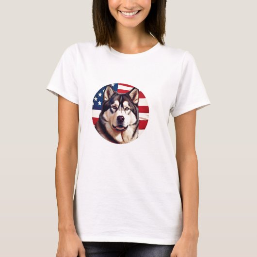 Alaskan Malamute mit amerikanischer Flagge T-Shirt (Vorderseite)