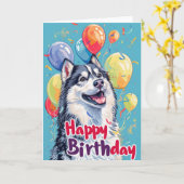 Alaskan Malamute mit Balloons Geburtstag Karte (Gelbe Blume)