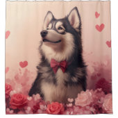 Alaskan Malamute mit Rose - Valentinstag Duschvorhang (Vorderseite)