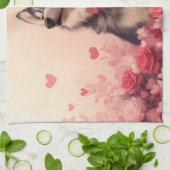 Alaskan Malamute mit Rose - Valentinstag Geschirrtuch (Gefaltet)
