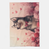 Alaskan Malamute mit Rose - Valentinstag Geschirrtuch (Vertikal)