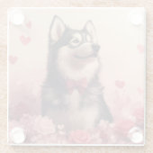 Alaskan Malamute mit Rose - Valentinstag Glasuntersetzer (Rückseite)
