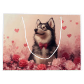 Alaskan Malamute mit Rose - Valentinstag Große Geschenktüte (Rückseite)