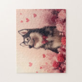 Alaskan Malamute mit Rose - Valentinstag Puzzle (Vertikal)