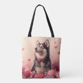 Alaskan Malamute mit Rose - Valentinstag Tasche (Rückseite)