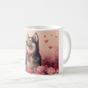 Alaskan Malamute mit Rosen - Valentinstag  Kaffeetasse