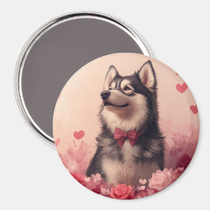 Alaskan Malamute mit Rosen - Valentinstag  Magnet