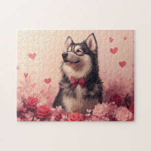 Alaskan Malamute mit Rosen - Valentinstag  Puzzle