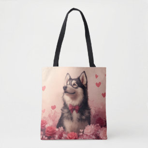Alaskan Malamute mit Rosen - Valentinstag Tasche