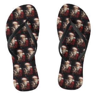 Alaskan Malamute mit Weihnachten des Weihnachtsman Badesandalen