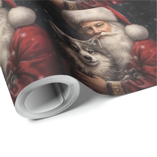 Alaskan Malamute mit Weihnachten des Weihnachtsman Geschenkpapier (Rolleneckpunkt)