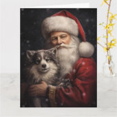 Alaskan Malamute mit Weihnachten des Weihnachtsman Karte (Gelbe Blume)