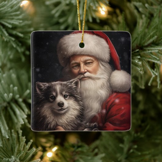 Alaskan Malamute mit Weihnachten des Weihnachtsman Keramikornament (Baum)