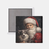 Alaskan Malamute mit Weihnachten des Weihnachtsman Magnet (Vorderseite/Rückseite)
