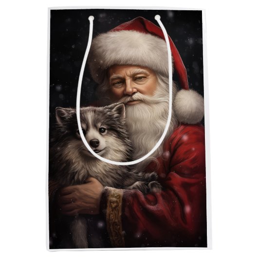 Alaskan Malamute mit Weihnachten des Weihnachtsman Mittlere Geschenktüte (Vorderseite)