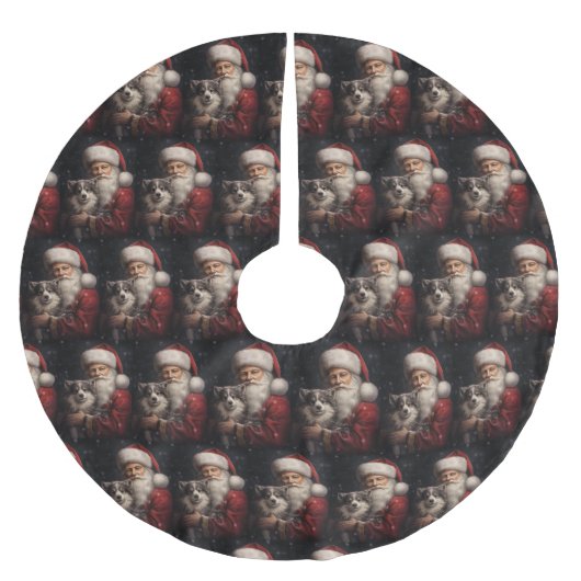 Alaskan Malamute mit Weihnachten des Weihnachtsman Polyester Weihnachtsbaumdecke (Vorderseite)