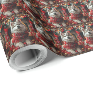 Alaskan Malamute mit Weihnachtsgeschenken Kamin Geschenkpapier