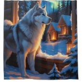 Alaskan Malamute mit Weihnachtslichtern Feiertag Duschvorhang (Vorderseite)
