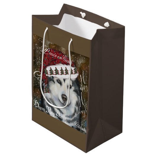 Alaskan Malamute Mittlere Geschenktüte (Vorderseite Schrägansicht)