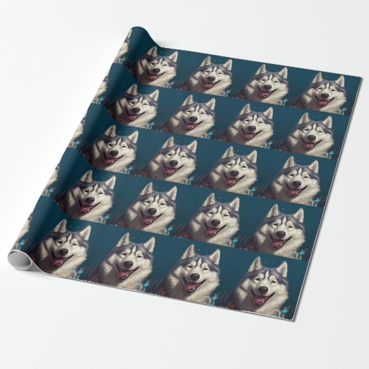 Alaskan Malamute Neujahr Geschenkpapier (Ungerollt)