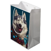 Alaskan Malamute Neujahr Mittlere Geschenktüte (Rückseite Schrägansicht)