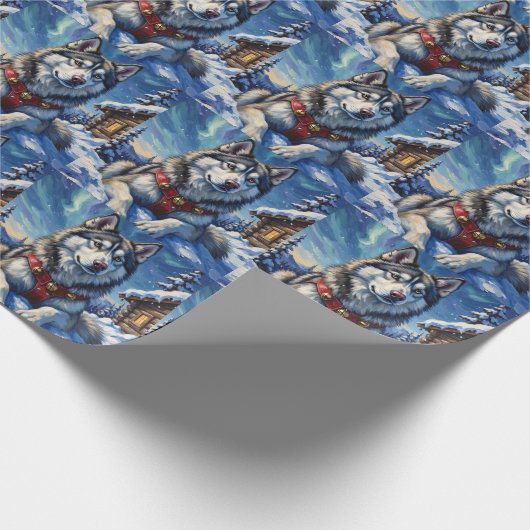 Alaskan Malamute North Pole Winter Christmas Geschenkpapier (Ecke)