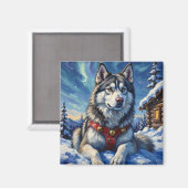 Alaskan Malamute North Pole Winter Christmas Magnet (Vorderseite/Rückseite)