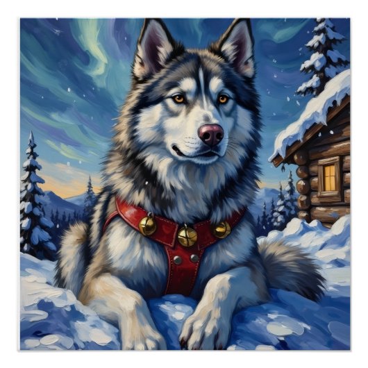 Alaskan Malamute North Pole Winter Christmas Poster (Vorderseite)