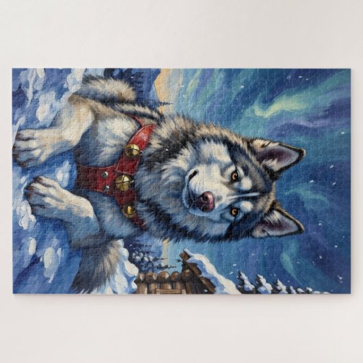 Alaskan Malamute North Pole Winter Christmas Puzzle (Horizontal)