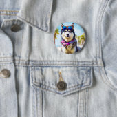 Alaskan Malamute on Beach, Sommergeschenk Button (Beispiel)