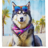 Alaskan Malamute on Beach, Sommergeschenk Duschvorhang (Vorderseite)