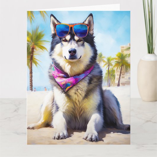 Alaskan Malamute on Beach, Sommergeschenk Karte (Vorderseite)