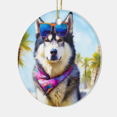Alaskan Malamute on Beach, Sommergeschenk Keramik Ornament (Links)