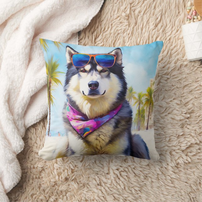 Alaskan Malamute on Beach, Sommergeschenk Kissen (Decke)