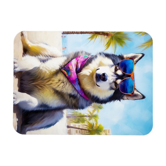 Alaskan Malamute on Beach, Sommergeschenk Magnet (Horizontal)