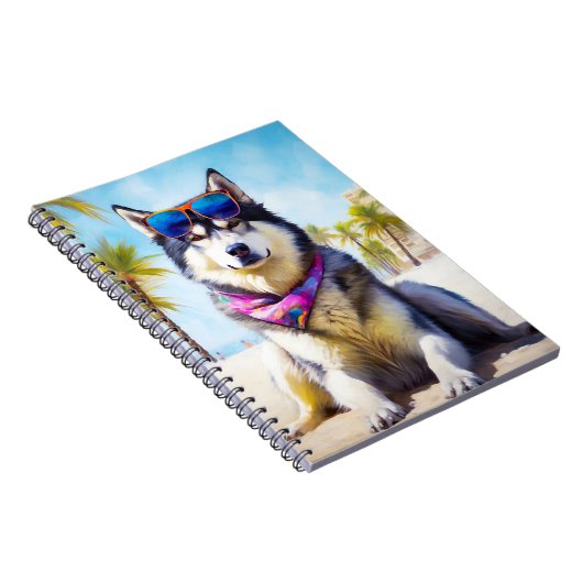 Alaskan Malamute on Beach, Sommergeschenk Notizblock (Rechte Seite)