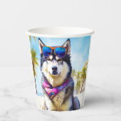 Alaskan Malamute on Beach, Sommergeschenk Pappbecher (Vorderseite)