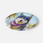 Alaskan Malamute on Beach, Sommergeschenk Pappteller (Schrägansicht)