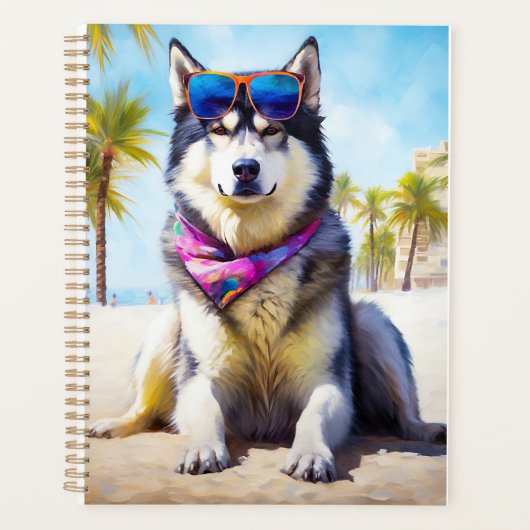 Alaskan Malamute on Beach, Sommergeschenk Planer (Vorderseite)