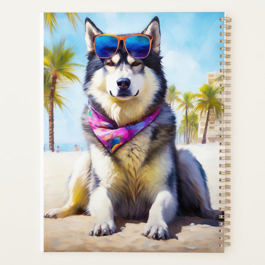 Alaskan Malamute on Beach, Sommergeschenk Planer (Rückseite)