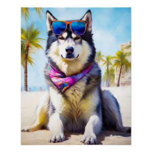 Alaskan Malamute on Beach, Sommergeschenk Poster