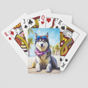 Alaskan Malamute on Beach, Sommergeschenk Spielkarten