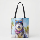 Alaskan Malamute on Beach, Sommergeschenk Tasche (Vorderseite)