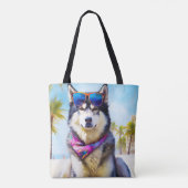 Alaskan Malamute on Beach, Sommergeschenk Tasche (Rückseite)