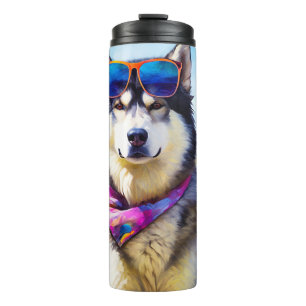 Alaskan Malamute on Beach, Sommergeschenk Thermosbecher
