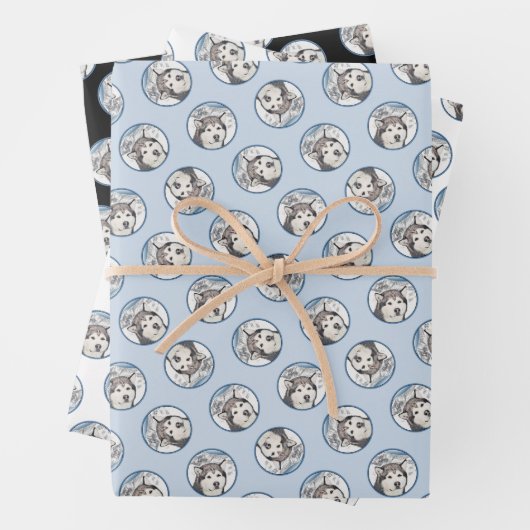 Alaskan Malamute Painting Mal Mally Sled Dog Art Geschenkpapier Set (Beispiel)