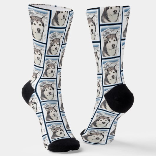 Alaskan Malamute Painting Mal Mally Sled Dog Art Socken (Gewinkelt)