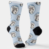 Alaskan Malamute Painting Mal Mally Sled Dog Art Socken (Gewinkelt)