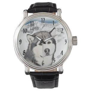 Alaskan Malamute Painting - Niedliche Original Dog Armbanduhr