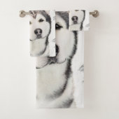 Alaskan Malamute Painting - Niedliche Original Dog Badhandtuch Set (Insitu)
